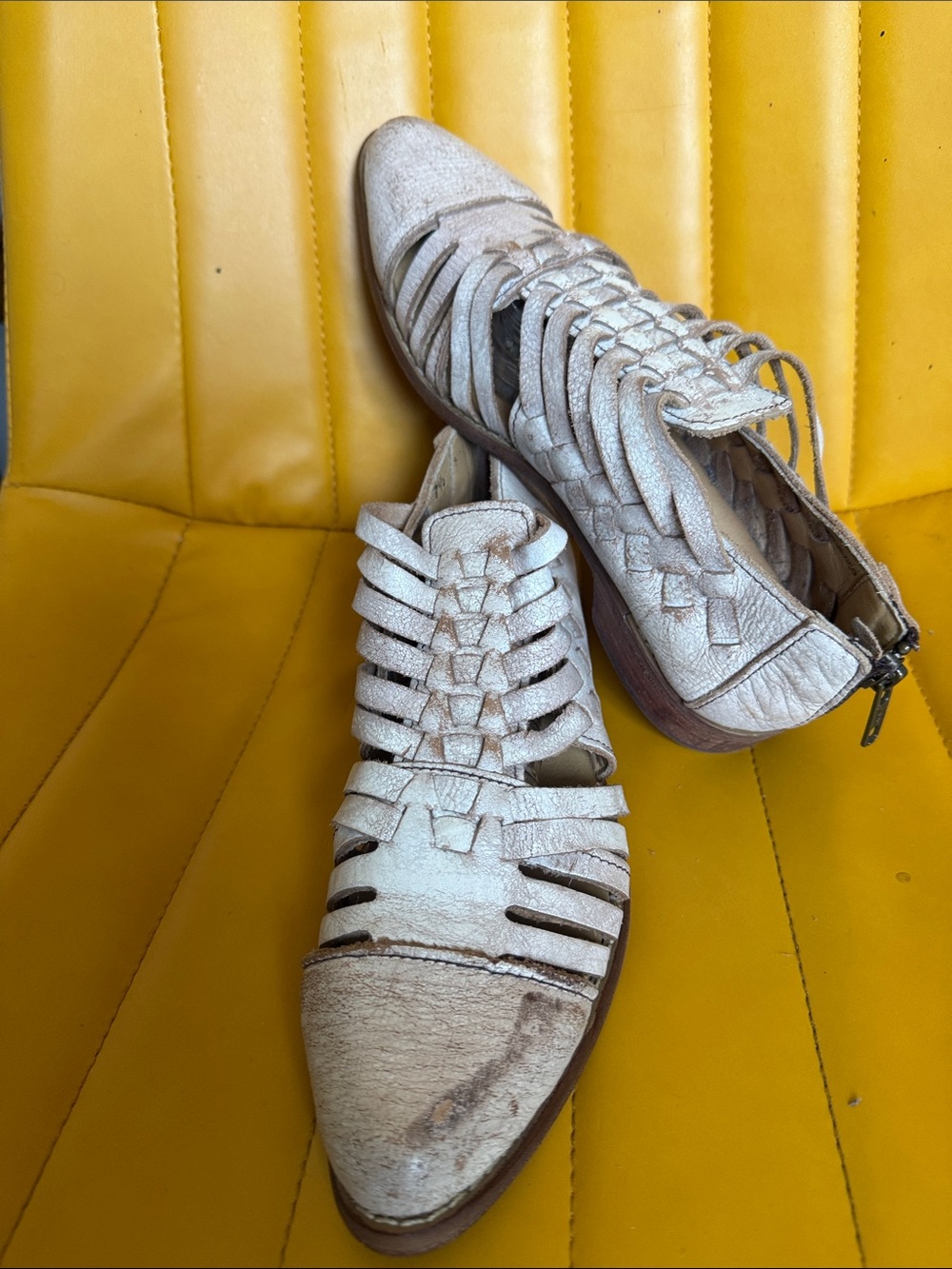 BED STU Creamy Beige Braided Pointed Toe Flats 2x USE